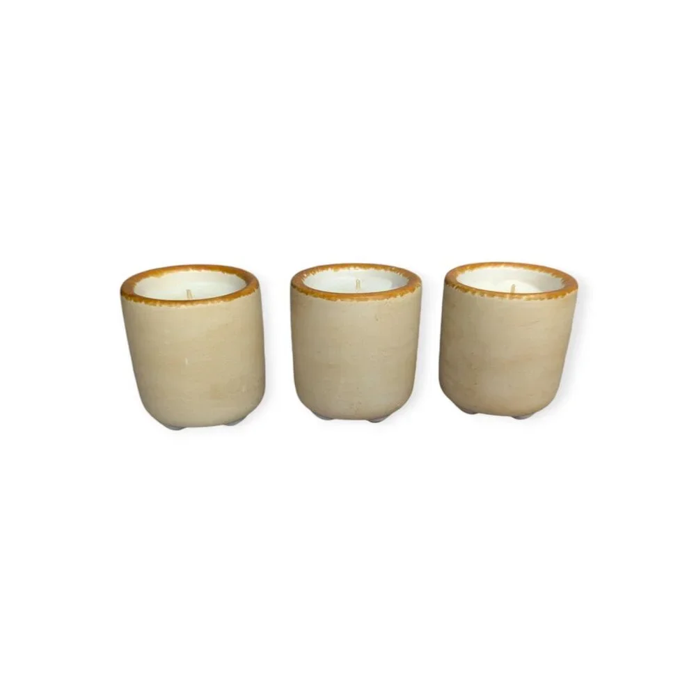 Set of 3 Ceramic Fall/Autumn Votive Sized Candle Holders with Candles Unused